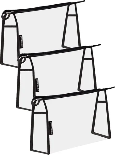 Miniatura 8 de Marcas Multiusos Impermeable Vinilo Transparente Cremallera Organizador Neceser Cosméticos Maquillaje Bolsa Bolsa, Transparente con bordes negros