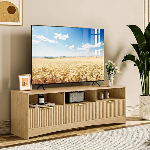 Miniatura 7 de AMADA HOMEFURNISHING Soporte de TV acanalado para televisores de hasta 65 pulgadas, moderno centro de entretenimiento de mediados de siglo