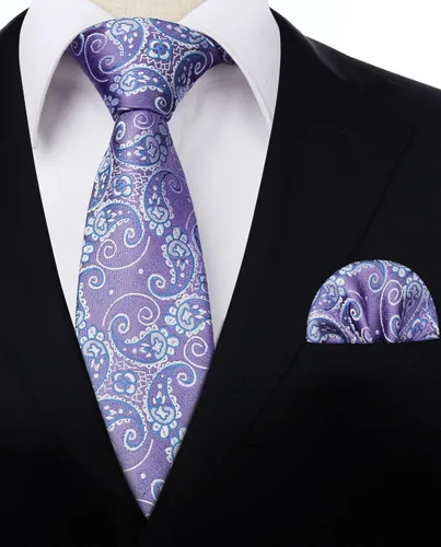 Miniatura 153 de HISDERN Corbatas para hombre, corbata de cachemira y bolsillo cuadrado tejido clásico floral para hombre, corbata de fiesta de boda