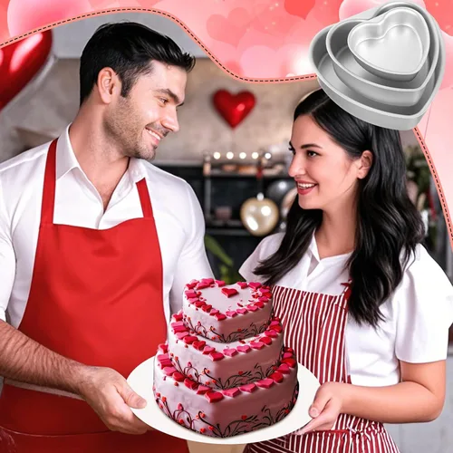 Miniatura 6 de Mifoci 3 moldes de aluminio con forma de corazón para tartas, molde para hornear en forma de corazón, para bricolaje, cocina, boda, fiesta