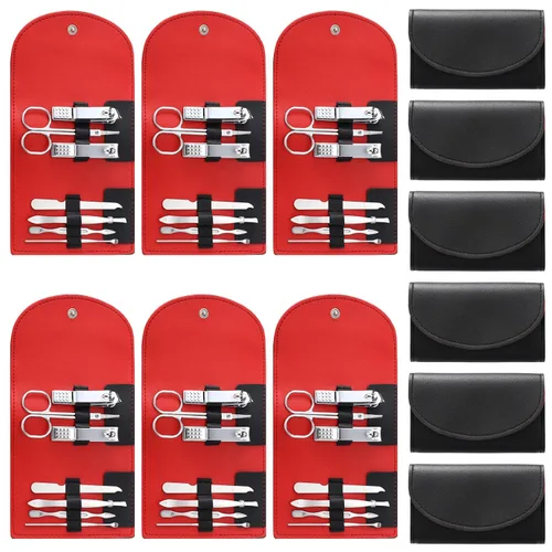 Miniatura 10 de Juego de 12 piezas de manicura, kit de cortauñas mini profesional de acero inoxidable 7 en 1 con cuidado de uñas y pedicura, con bolsa de viaje