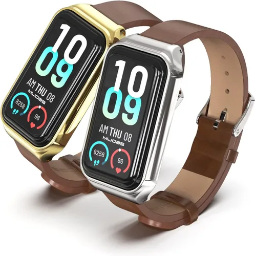 Miniatura 9 de Strap for Amazfit Band 7 Microfiber Leather Replacement Strap Watch Wrist Band Smart Bracelet Accessories for Amazfit 7 Fit Marrón+plateado