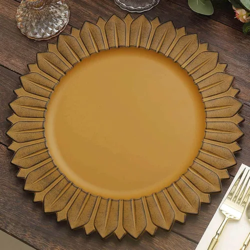 Miniatura 6 de Efavormart Paquete de 6 Platos Cargadores de Cena de Plástico de Girasol Amarillo Mostaza Mate de 13", Bandejas Redondas Desechables para Servir