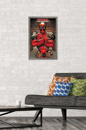 Miniatura 2 de Trends International Marvel Comics Deadpool - Póster de pared de postura, 14.725 x 22.375 pulgadas, versión enmarcada de madera de granero
