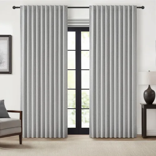 Miniatura 9 de Cortinas opacas extraanchas, 2 paneles para puertas corredizas de vidrio, moderna mezcla de lino plisado pesado, piso a techo, ventanas grandes, 70