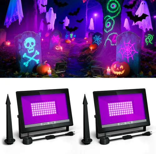 T-SUN Luces LED negras de 60 W, luces de inundación de luz negra con enchufe, luz negra impermeable IP66 para fiesta brillante, decoraciones de