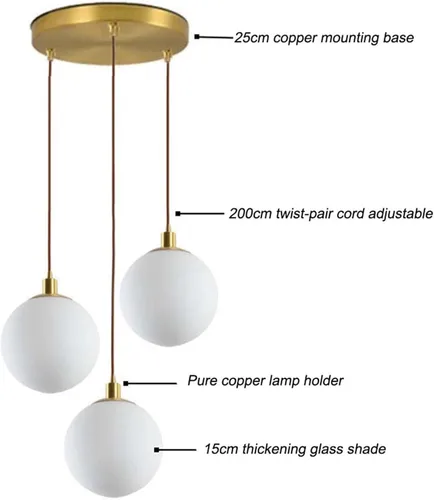 Miniatura 2 de Iluminación colgante minimalista moderna con pantalla de globo blanco, lámpara de techo de vidrio esférico de latón de alta calidad, lámpara