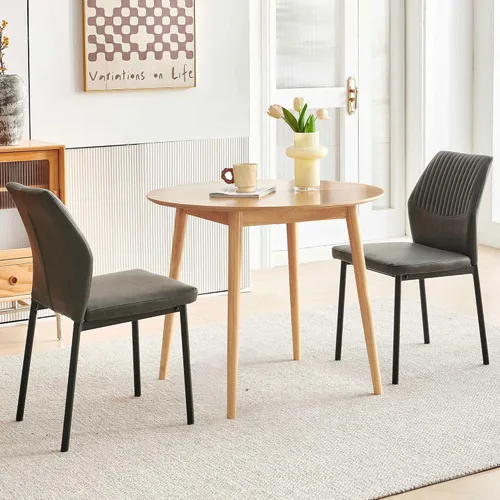 Miniatura 17 de Juego de 4 sillas de comedor de piel sintética marrón, cómodas sillas de cocina tapizadas sin brazos con patas de metal negro para sala de estar
