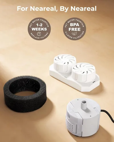 Miniatura 9 de Neareal Paquete de 6 filtros de repuesto oficiales y esponjas de prefiltro para fuente de agua de acero inoxidable para gatos de 108 onzas / 3.2 L