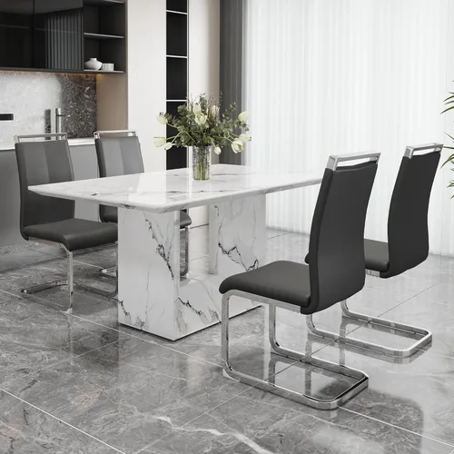 Miniatura 33 de Conjunto de mesa de comedor MUUOKY para 4, mesa de cocina de 63'' y sillas para 4, conjunto de mesa gris y 4 sillas modernas, adecuado para comedor