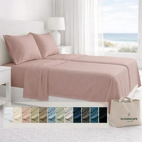 Miniatura 10 de Cloud Scape Linen - Juego de sábanas de algodón egipcio de doble capa, tamaño individual, tejido de satén de fibra larga, juego de 3 piezas, ropa