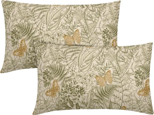 Miniatura 18 de Juego de 2 fundas de almohada de plantas verdes de 18 x 18 pulgadas, diseño de hojas de helecho botánico verde salvia, primavera, verano, vintage
