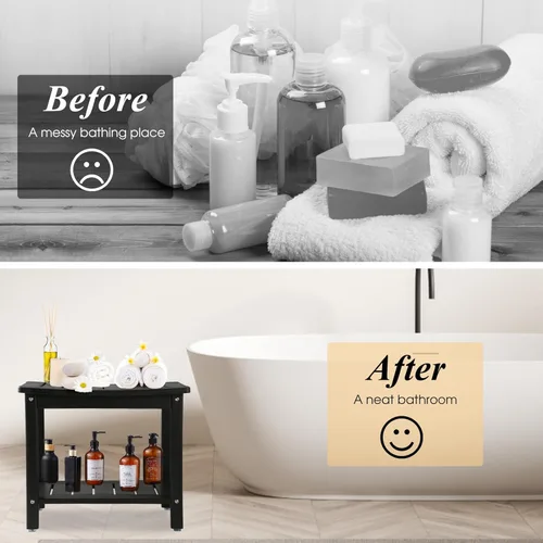 Miniatura 5 de Apolimi Banco de ducha HDPE, taburete de ducha con estante de almacenamiento, taburete de spa de 2 niveles para ducha interior, asiento de ducha