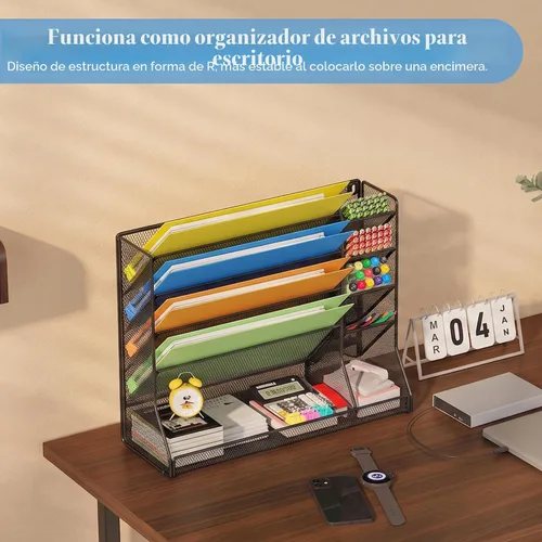 Miniatura 3 de Jakyitvi Organizador de archivos montado en la pared, organizador de escritorio de metal ajustable y duradero de 4 niveles, soporte para archivos