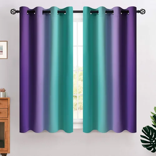 Miniatura 59 de COSVIYA Cortinas 100% Opacas Azul Degradado con Lazos Ajustables para Cocina Aislamiento Térmico Oscurecimiento de Habitación Cenefa con Bolsillo