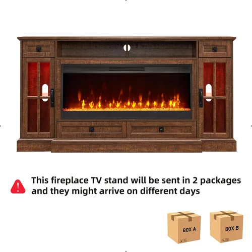 Miniatura 5 de RedLemon Soporte de TV con chimenea de granja para TV de 80 pulgadas, centro de entretenimiento de 36 pulgadas de alto con chimenea eléctrica