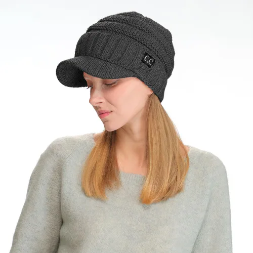 Miniatura 2 de C.C Gorro de punto acanalado de gran tamaño con visera