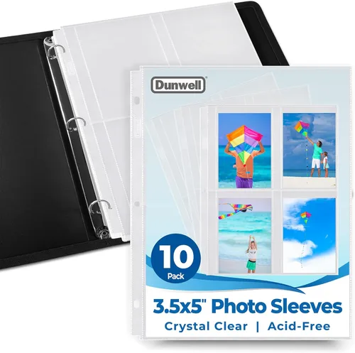 Dunwell - Fundas para fotos para carpeta de 3 anillas, (3.5x5, paquete de 10) para 80 fotos, cada página de foto contiene 8 fotos o 4 paquetes de