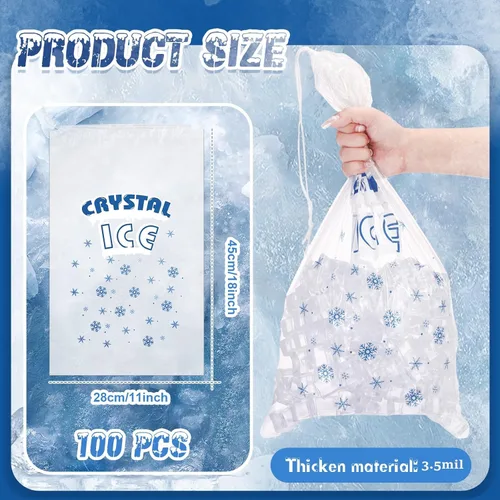 Miniatura 2 de Honoson 100 bolsas de plástico para almacenamiento de hielo de 8 libras con cierre de cordón de algodón para barbacoas, campamentos, puestos