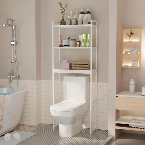 Miniatura 4 de Gizoon Armario de almacenamiento de 3 niveles sobre el inodoro, almacenamiento de bambú para baño sobre inodoro con estantes ajustables, estantes