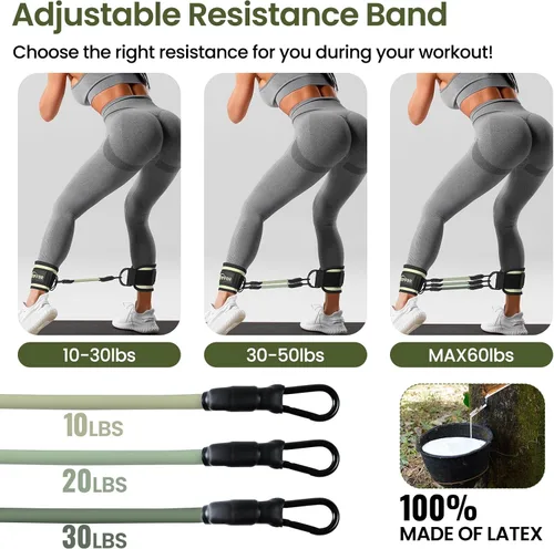 Miniatura 5 de VITEVER Bandas de Resistencia para Tobillo con Puños para Mujeres, Equipo de Entrenamiento de Piernas, Glúteos y Trasero para Gimnasio en Casa