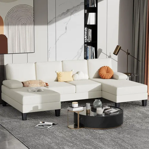 Miniatura 9 de Bezseller Sofá modular en forma de U de 107.3 pulgadas con cojín y tela de chenilla, cómodos juegos de muebles de 4 asientos con diván doble