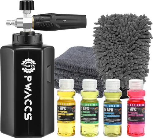 Miniatura 10 de PWACCS Pistola de espuma para lavadora a presión con accesorio de doble conector, cañón de espuma de pistola de lavado de energía corta y kit