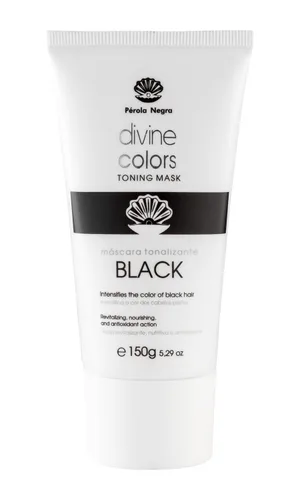 Pérola Negra Divine Colors - Máscara tonificante negra, ilumina el color del cabello negro, revitalizante, nutritiva y antioxidante, acción 5.29 oz