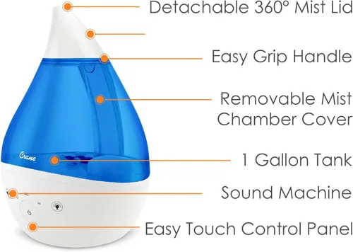 Miniatura 3 de Crane Humidificador ultrasónico de niebla fría 4 en 1 Drop 2.0 con máquina de sonido, luz nocturna, bandeja de aroma, relleno superior de 1 galón