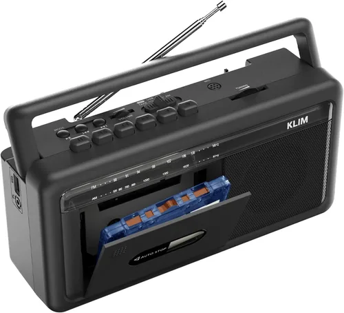 KLIM Reproductor de casetes portátil y grabadora de cinta, Boombox con radio AM/FM, USB, Bluetooth, altavoz y conector para auriculares, funciona