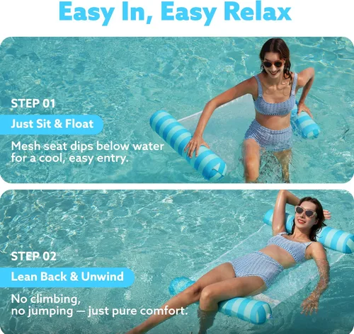Miniatura 7 de Sloosh Paquete de 3 hamacas inflables para piscina, hamacas de agua, accesorios multiusos para piscina (silla, silla, hamaca, flotador)