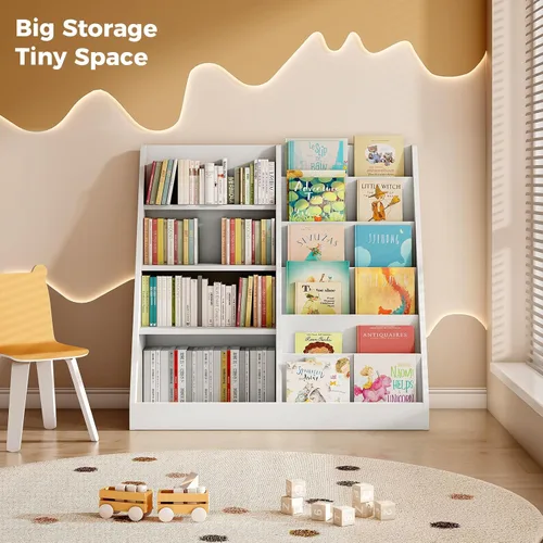 Miniatura 6 de Tatub Estantería de madera para niños de 6 niveles y almacenamiento de juguetes, organizador de juguetes para niños con estantes para libros, Blanco