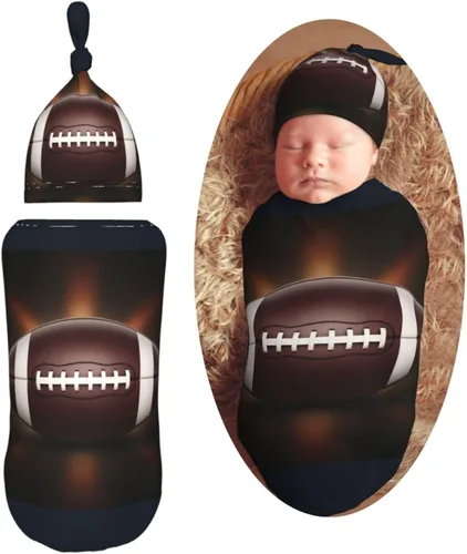 Miniatura 10 de Manta para envolver con pelota de fútbol para recién nacido, con juego de gorro, saco de dormir suave para bebé, elástico y ajustable, mantas