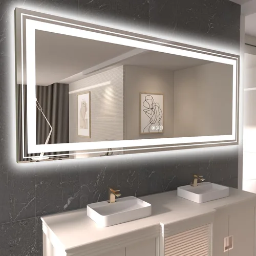 Miniatura 52 de Snowdool Espejo LED de baño, 32 x 32 pulgadas con luz frontal y retroiluminada, antivaho, espejo de tocador de baño para pared, función de memoria