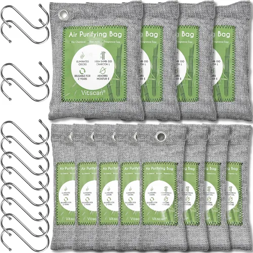 Miniatura 10 de Paquete de 6 bolsas purificadoras de aire de carbón de bambú, bolsas de carbón activado absorbedoras de olores, absorbente de humedad, ambientador