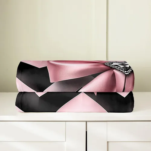 Miniatura 4 de Erosebridal Manta de franela con nudo de lazo para niñas, 40 x 50 pulgadas, diseño de rayas de diamante, para sofá cama y cama de vellón para niños