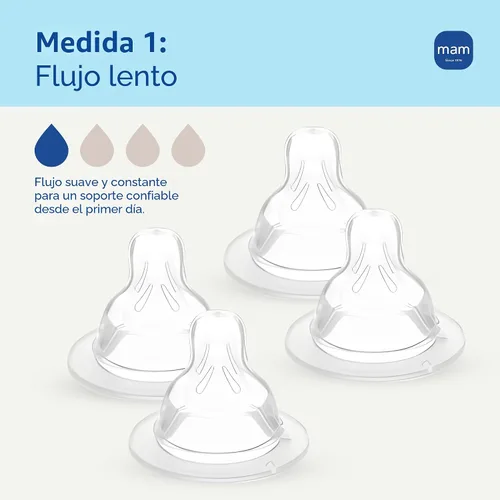 Miniatura 2 de MAM Tetinas para biberón de flujo lento nivel 1, para recién nacidos y mayores, tetinas de silicona SkinSoft para biberones, se adapta a todos