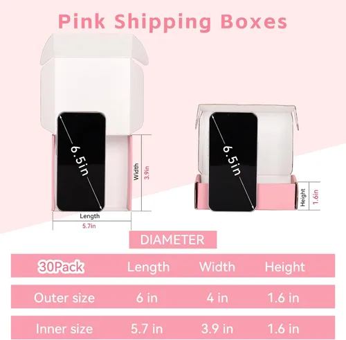 Miniatura 2 de Paquete de 30 cajas de envío pequeñas de 6 x 4 x 1.6 pulgadas, cajas de cartón corrugado rosa para embalaje, envío y correo para pequeñas empresas