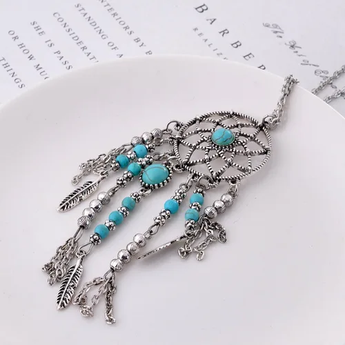 Miniatura 3 de Lureme Collar atrapa sueños con cadena larga turquesa nativo de Estados Unidos (01003467)