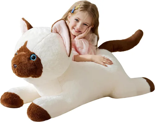 IKASA Juguete de peluche de gato siamés gigante, juguetes suaves grandes y grandes, 30 pulgadas, lindo tamaño enorme mullido, peluche de gran