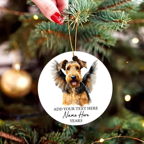Miniatura 2 de Airedale Terrier - Adorno personalizado de alas de ángel para perro, regalo de pérdida de condolencias de mascotas, adorno de Navidad conmemorativo