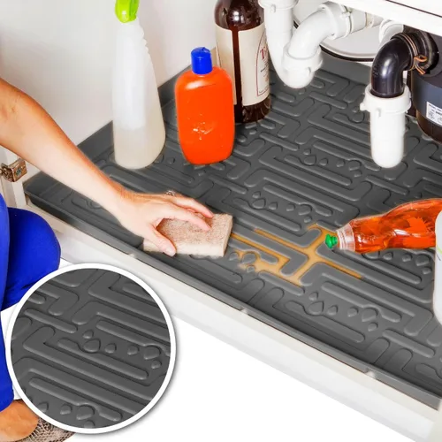 XTREME MATS Tapete impermeable para debajo del fregadero (gris 28 pulgadas 1/4 x 22 1/4) forro de base de gabinete para gabinetes de cocina y