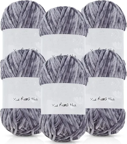 Miniatura 11 de Amylove 6 rollos de hilo de felpilla de terciopelo suave para ganchillo de 1182 yardas, manta de poliéster, hilo grueso mullido para tejer y hacer