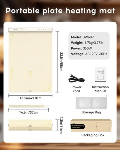Miniatura 8 de VTAR Alfombra de Calentamiento de Alimentos Eléctrica para Bandeja de Servir en Buffet de Fiesta, Calentamiento de Doble Zona con Control