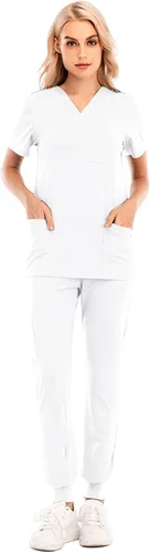 Conjunto de ropa quirúrgica para mujer, elástico, de dos piezas, manga corta, con bolsillo, color sólido, uniforme de enfermería