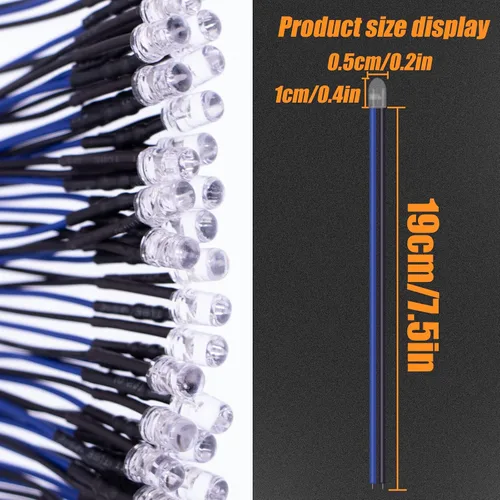 Miniatura 2 de 35 diodos LED azules precableados, diodos LED ultra brillantes de 12 V 0.197 in con resistencia incorporada para proyectos de bricolaje, Arduino