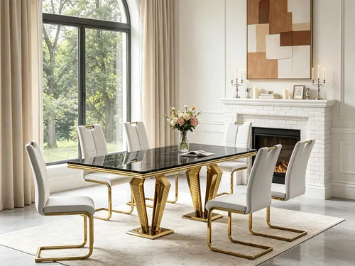 Miniatura 12 de 5 Piece Black Marble Dining Table Set for 4, Modern Faux Marble Kitchen Dining Room Tables with 4 Leather Chairs Set, 68.11" Luxury Rectangular