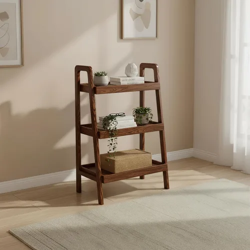 Miniatura 18 de Estante de Escalera 100% Roble Macizo con Gabinete, Mesita de Noche de 32.67" de Alto con Marco Estable para Dormitorio, Pequeña Estantería