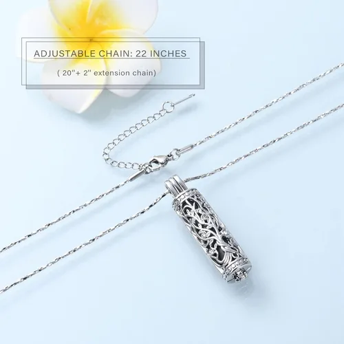 Miniatura 26 de Imrsanl Collar con colgante de urna de cremación con vial de cilindro hueco, urna de recuerdo, joyería de cremación, medallones conmemorativos
