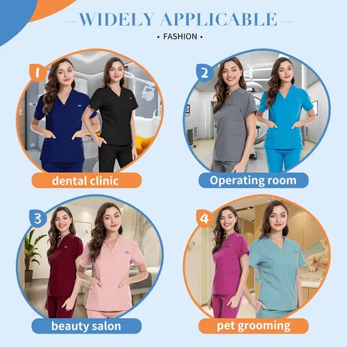 Miniatura 2 de niaahinn Conjunto de uniforme médico para mujer con cuello en V clásico y pantalones deportivos de yoga, uniforme médico de enfermería